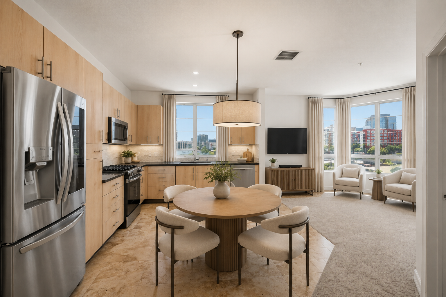 Living area, virtually staged